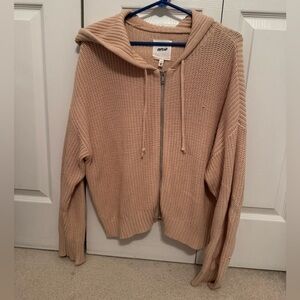 Aerie Zip Up Knit Sweater Cardigan - tan, size large